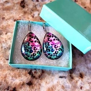Handmade Multicolored Cheetah Print Teardrop Earrings